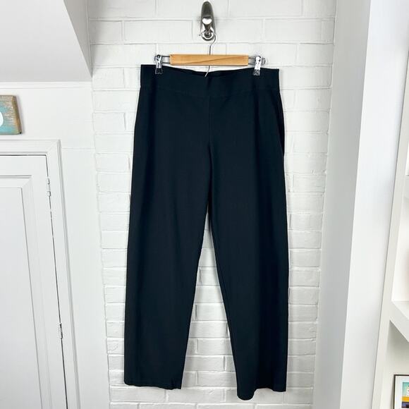 Eileen Fisher Black Classic Knit Pull On Straight Leg Pants Size L - Picture 1 of 7